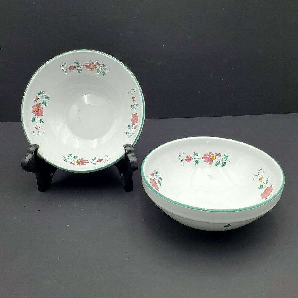 Herend Village Pottery Primrose Soup Cereal Bowls White Pink Green Flowers
